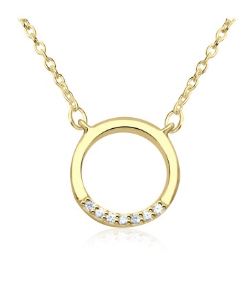 Round Loop with CZ Gold Plated Silver Necklace SPE-3237-GP